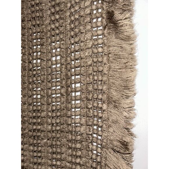 Just Fab Vintage Infinity Open-Weave Fringed Cowl Scarf Tan Brown E43 - Picture 6 of 10